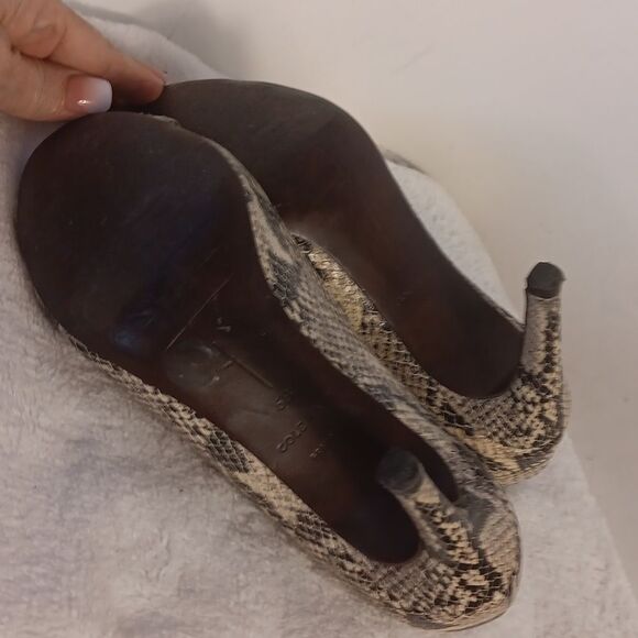 Cole Haan Snakeskin High-Heeled Open Toe Pumps - Picture 5 of 8